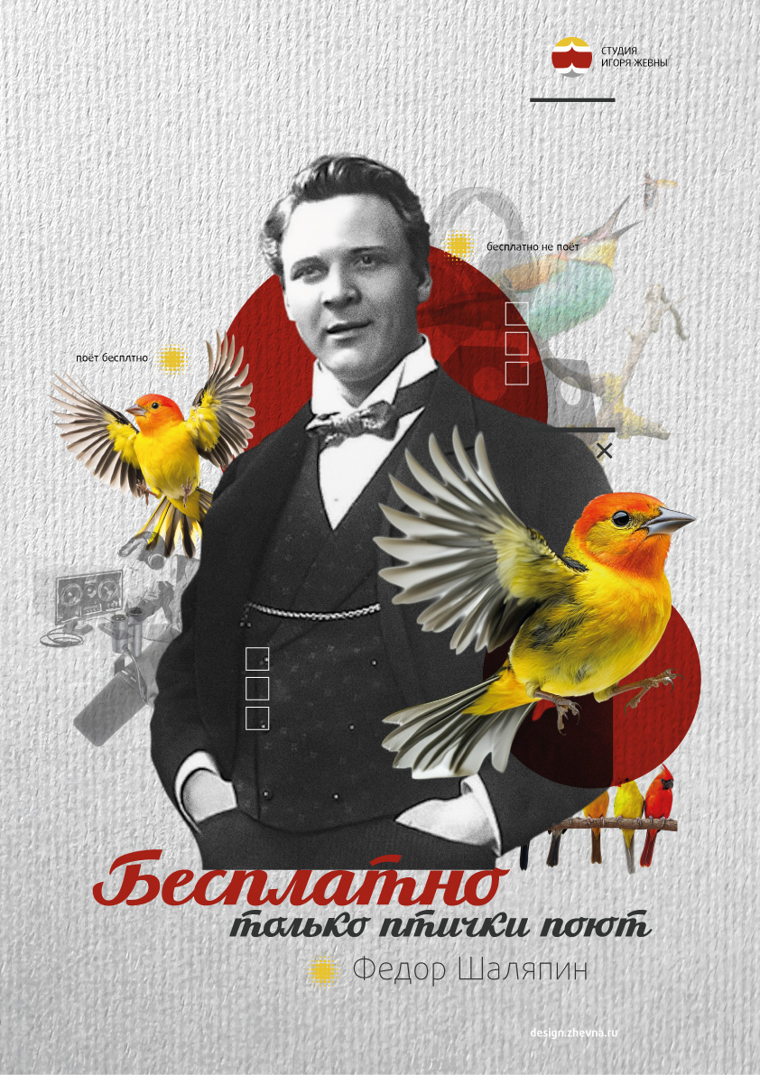 плакат, цитата, Шаляпин, птицы, пение